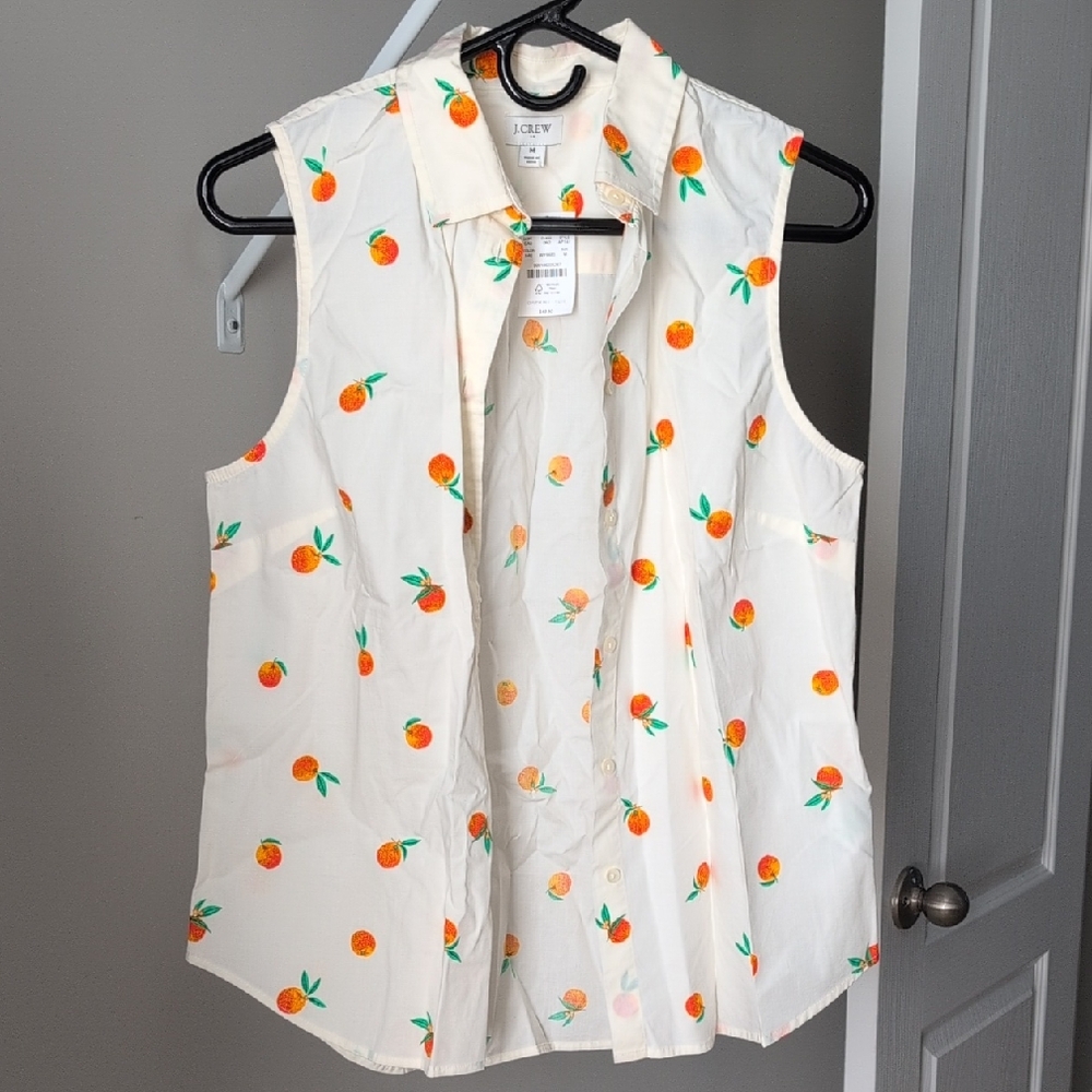 J. Crew Sleeveless Top with Orange and Green Print